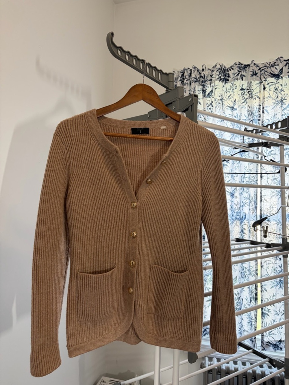 Tahari Camel Ribbed Open-Front Cardigan